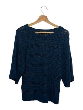 Open Knit Navy Sweater M Boho Coastal Grannycore Sheer Layering